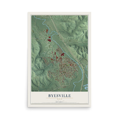 Map of Byesville, Ohio, 12 x 18 inch unframed archival matte print