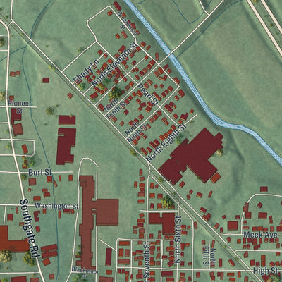 Second close-up of the map of Byesville, Ohio print showing more streets and buildings