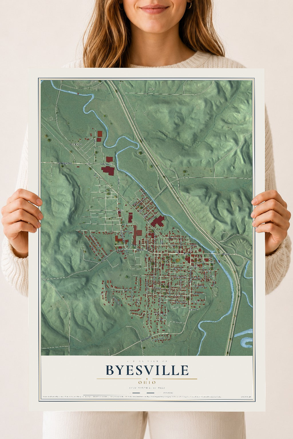 Map of Byesville, Ohio, 18 x 24 inch unframed archival matte print