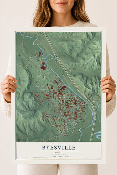 Map of Byesville, Ohio, 18 x 24 inch unframed archival matte print