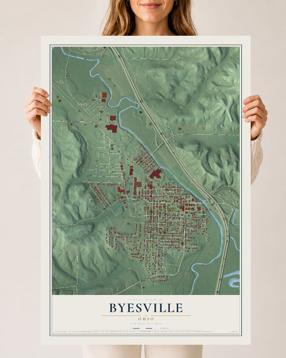 Map of Byesville, Ohio, 24 x 36 inch unframed archival matte print