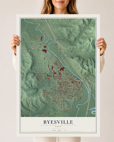 Map of Byesville, Ohio, 24 x 36 inch unframed archival matte print
