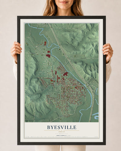 Map of Byesville, Ohio, 24 x 36 inch print in a black wood frame