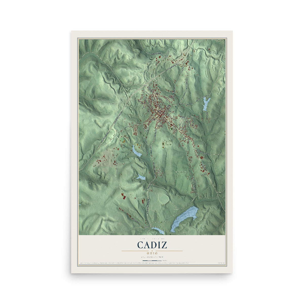 Map of Cadiz, Ohio, 12 x 18 inch unframed archival matte print