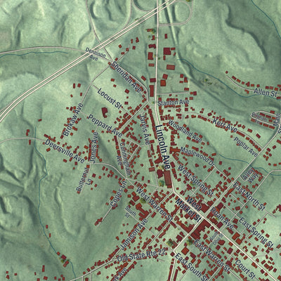 Close-up of the map of Cadiz, Ohio print showing street and building detail