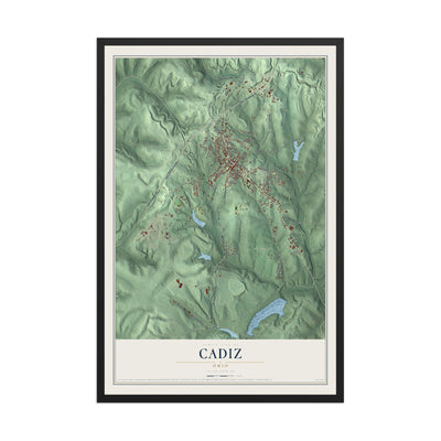 Map of Cadiz, Ohio, 12 x 18 inch print in a black wood frame