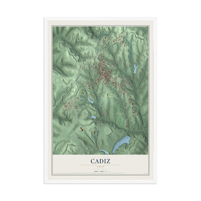 Map of Cadiz, Ohio, 12 x 18 inch print in a white wood frame