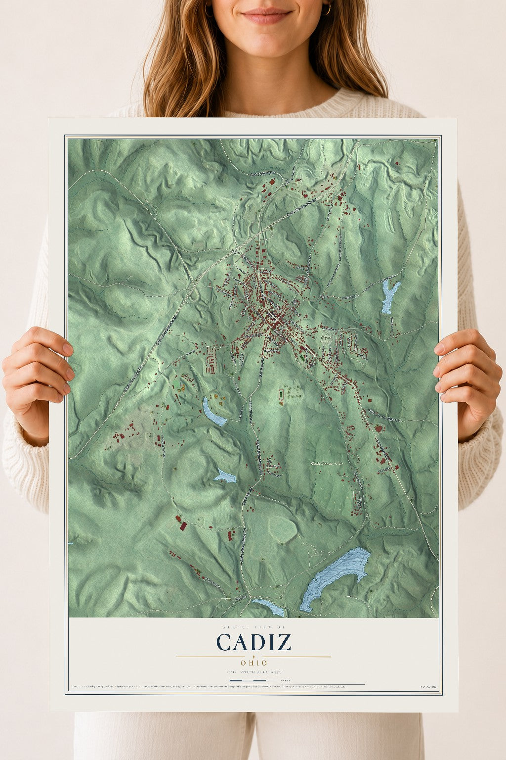Map of Cadiz, Ohio, 18 x 24 inch unframed archival matte print