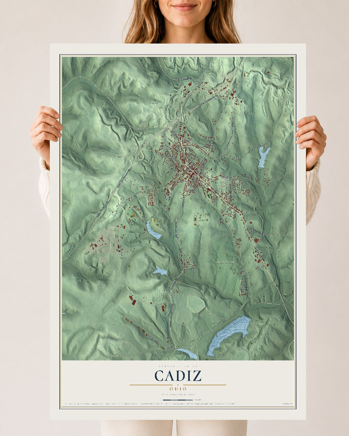Map of Cadiz, Ohio, 24 x 36 inch unframed archival matte print