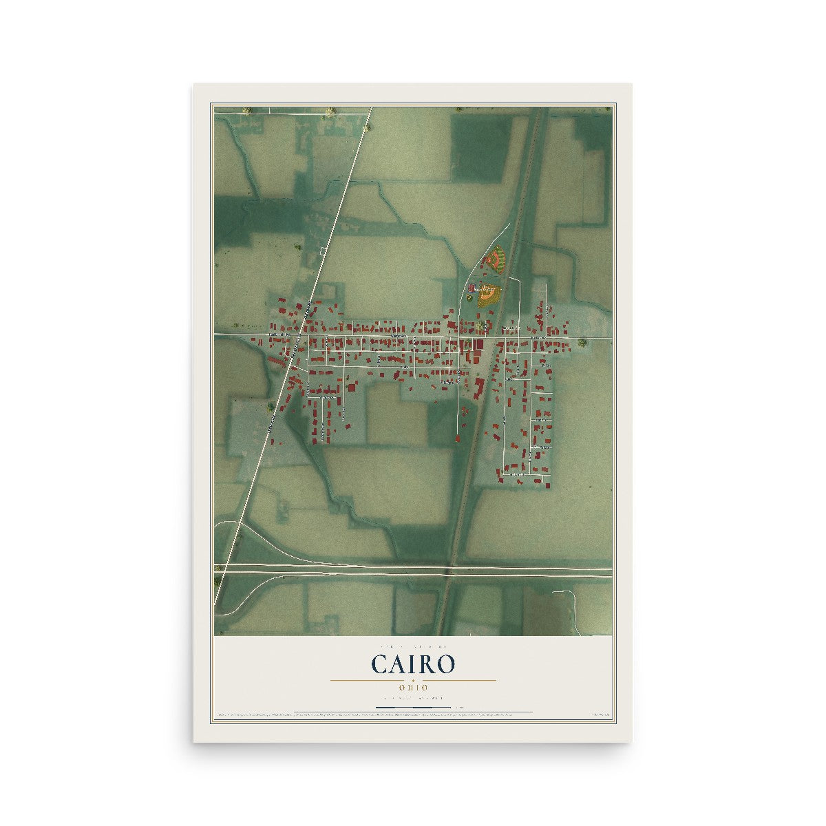 Map of Cairo, Ohio, 12 x 18 inch unframed archival matte print