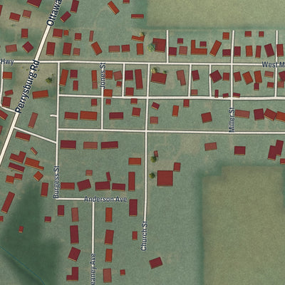 Second close-up of the map of Cairo, Ohio print showing more streets and buildings