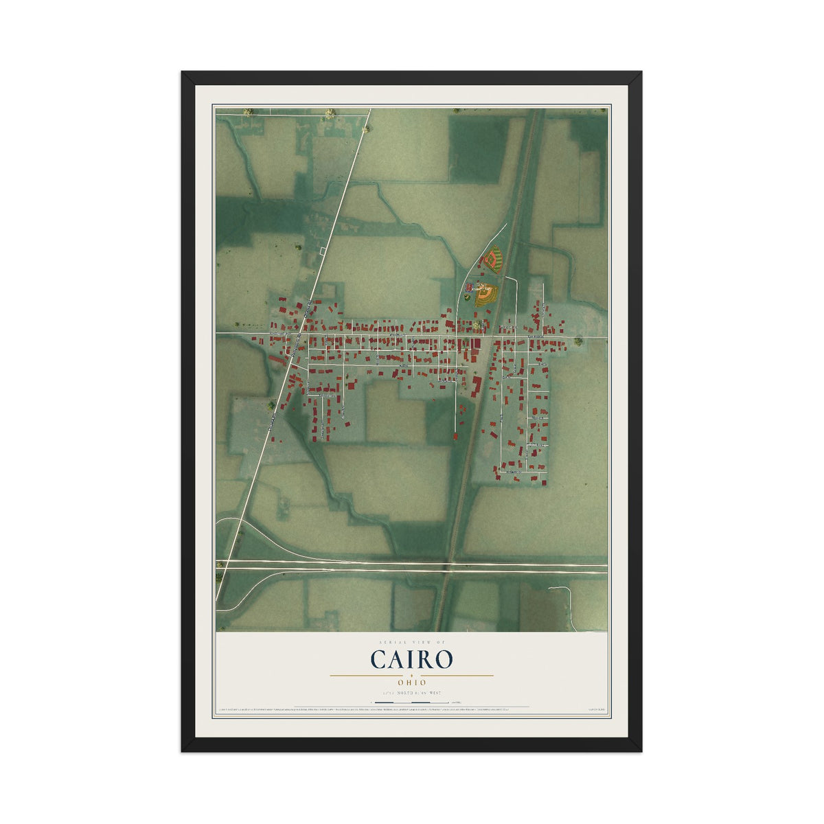 Map of Cairo, Ohio, 12 x 18 inch print in a black wood frame