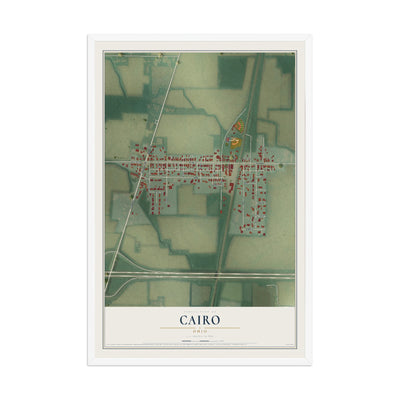 Map of Cairo, Ohio, 12 x 18 inch print in a white wood frame