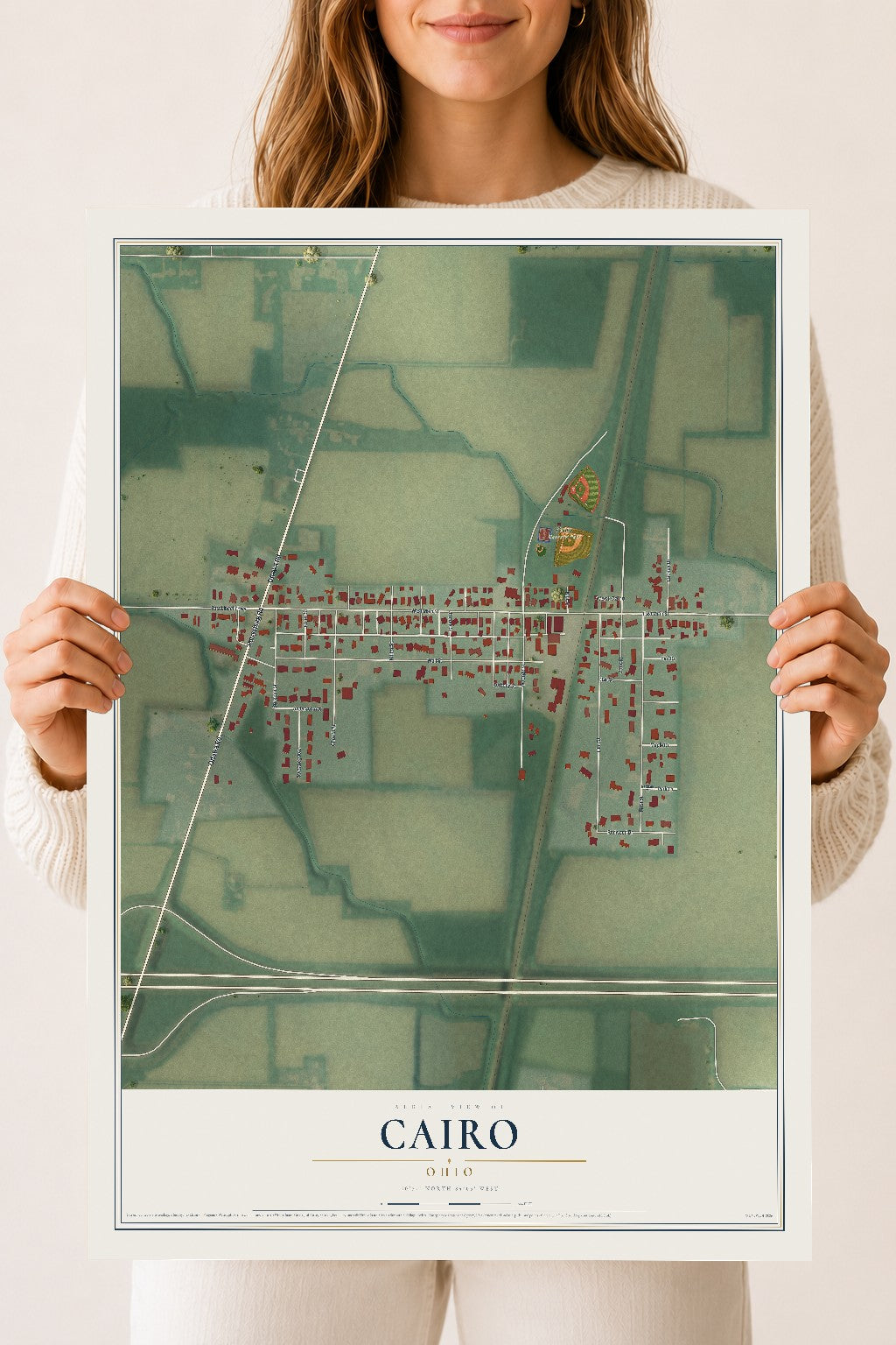 Map of Cairo, Ohio, 18 x 24 inch unframed archival matte print