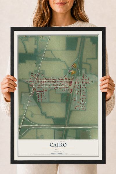 Map of Cairo, Ohio, 18 x 24 inch print in a black wood frame