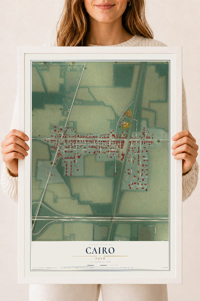 Map of Cairo, Ohio, 18 x 24 inch print in a white wood frame