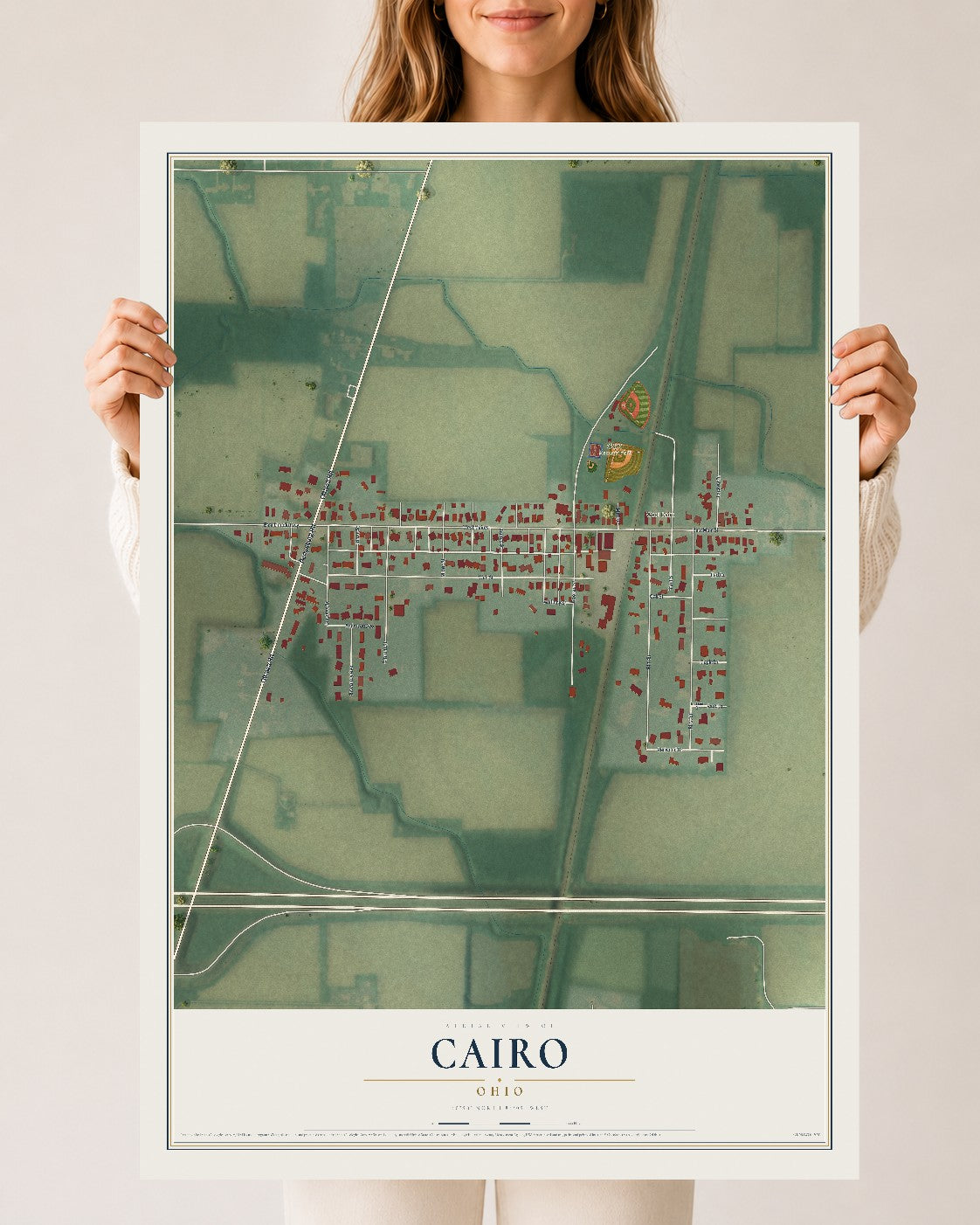 Map of Cairo, Ohio, 24 x 36 inch unframed archival matte print