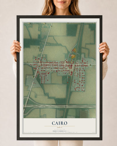 Map of Cairo, Ohio, 24 x 36 inch print in a black wood frame
