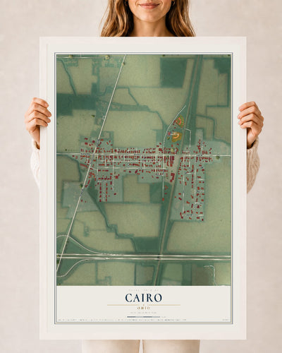 Map of Cairo, Ohio, 24 x 36 inch print in a white wood frame