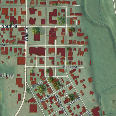 Second close-up of the map of Caldwell, Ohio print showing more streets and buildings