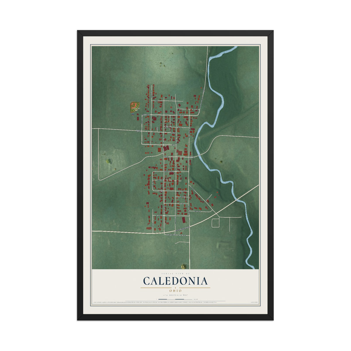 Map of Caledonia, Ohio, 12 x 18 inch print in a black wood frame