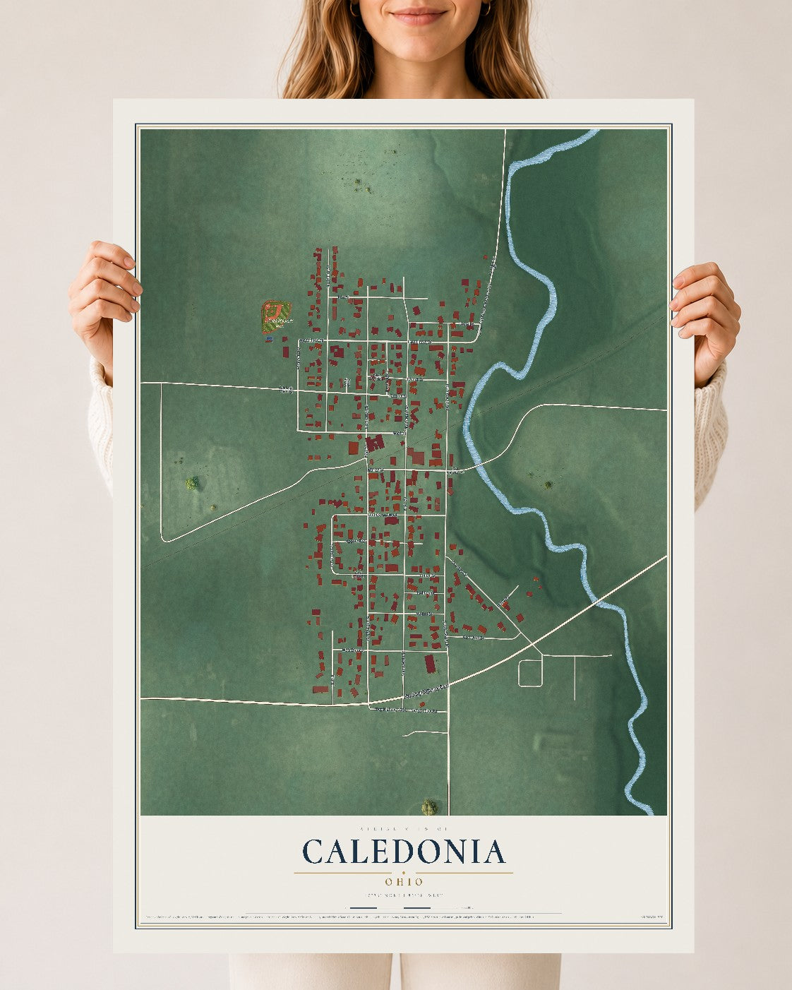 Map of Caledonia, Ohio, 24 x 36 inch unframed archival matte print