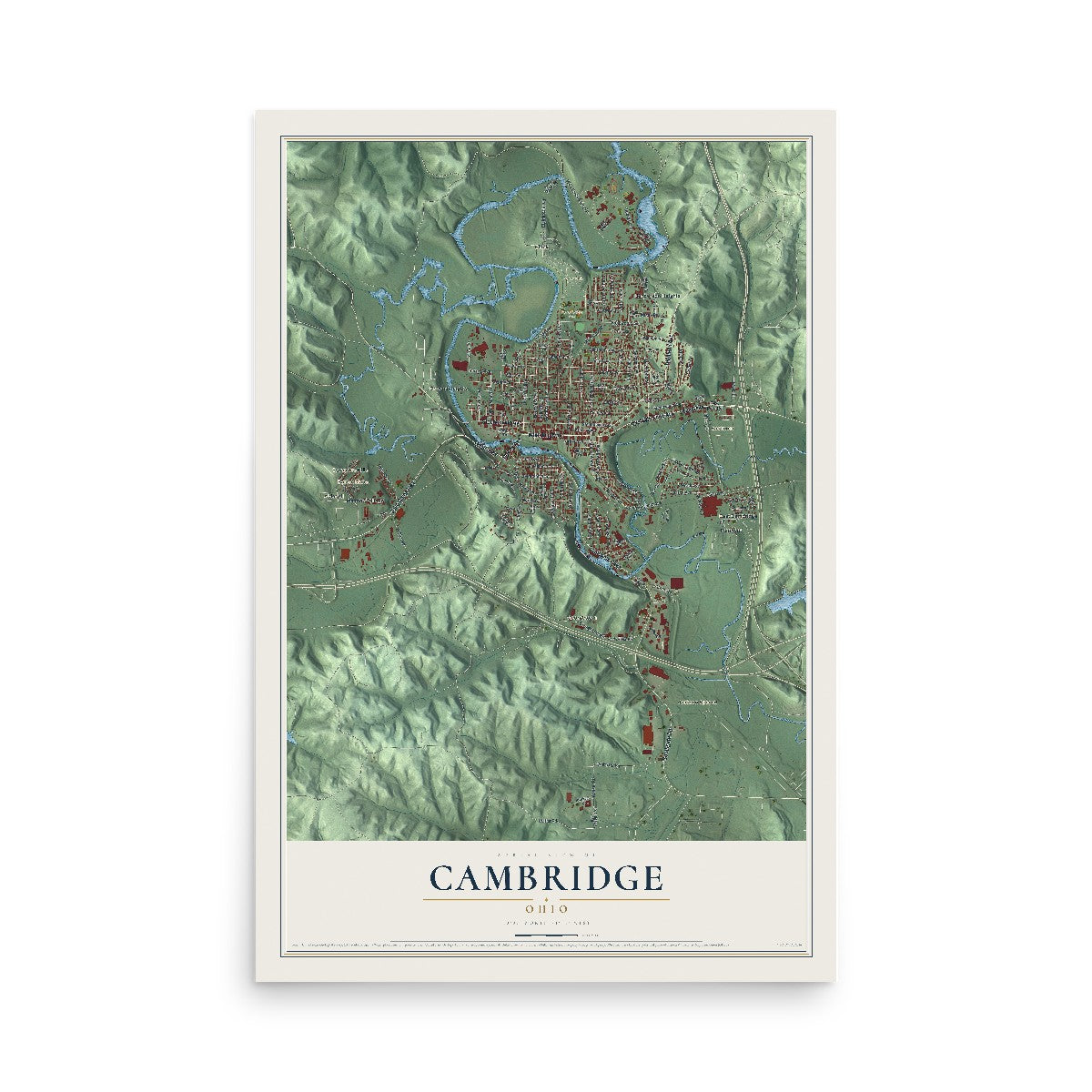 Map of Cambridge, Ohio, 12 x 18 inch unframed archival matte print