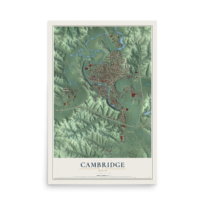 Map of Cambridge, Ohio, 12 x 18 inch unframed archival matte print