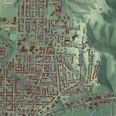Close-up of the map of Cambridge, Ohio print showing street and building detail