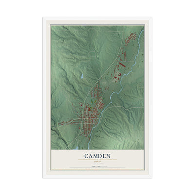 Map of Camden, Ohio, 12 x 18 inch print in a white wood frame