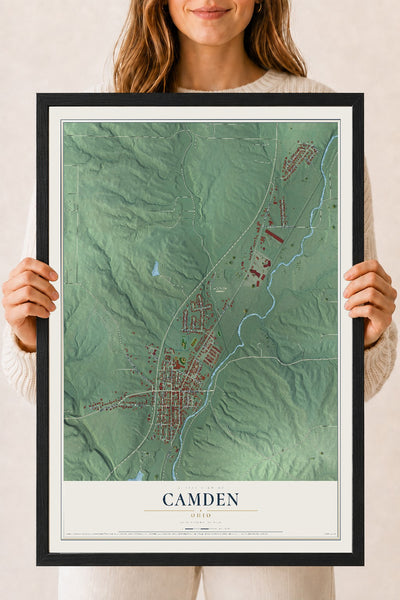 Map of Camden, Ohio, 18 x 24 inch print in a black wood frame