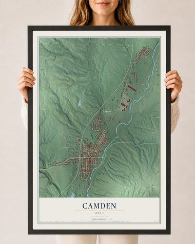 Map of Camden, Ohio, 24 x 36 inch print in a black wood frame