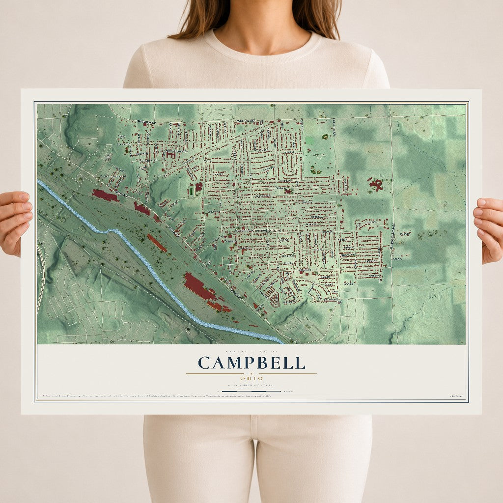 Map of Campbell, Ohio, 18 x 24 inch unframed archival matte print