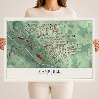 Map of Campbell, Ohio, 18 x 24 inch unframed archival matte print