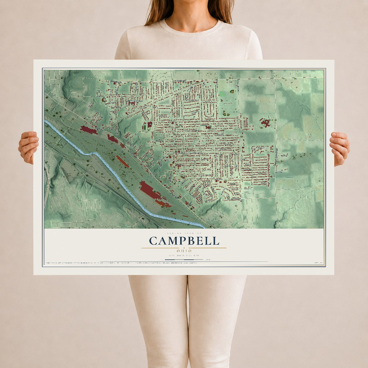 Map of Campbell, Ohio, 24 x 36 inch unframed archival matte print