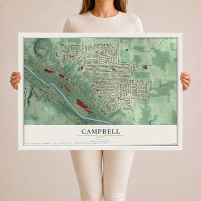 Map of Campbell, Ohio, 24 x 36 inch unframed archival matte print