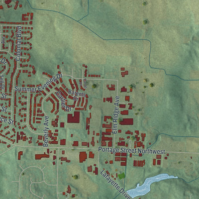 Second close-up of the map of Canal Fulton, Ohio print showing more streets and buildings