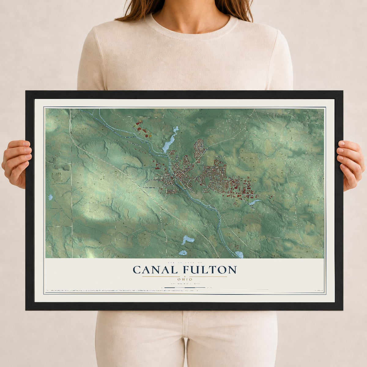 Map of Canal Fulton, Ohio, 12 x 18 inch print in a black wood frame