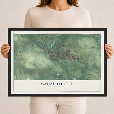 Map of Canal Fulton, Ohio, 12 x 18 inch print in a black wood frame