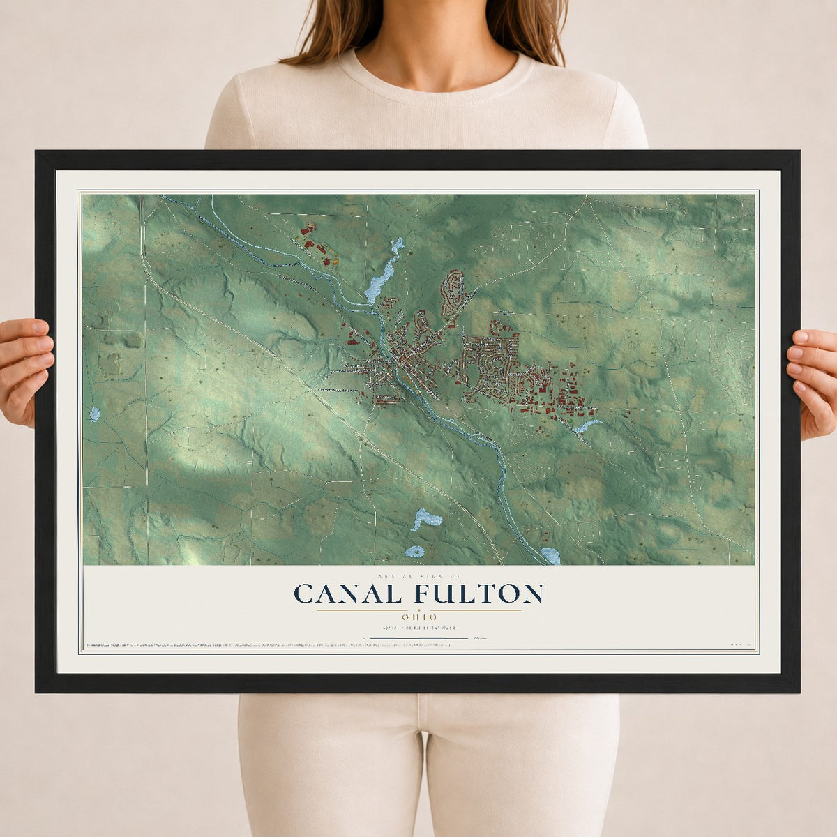 Map of Canal Fulton, Ohio, 18 x 24 inch print in a black wood frame