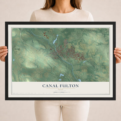 Map of Canal Fulton, Ohio, 18 x 24 inch print in a black wood frame
