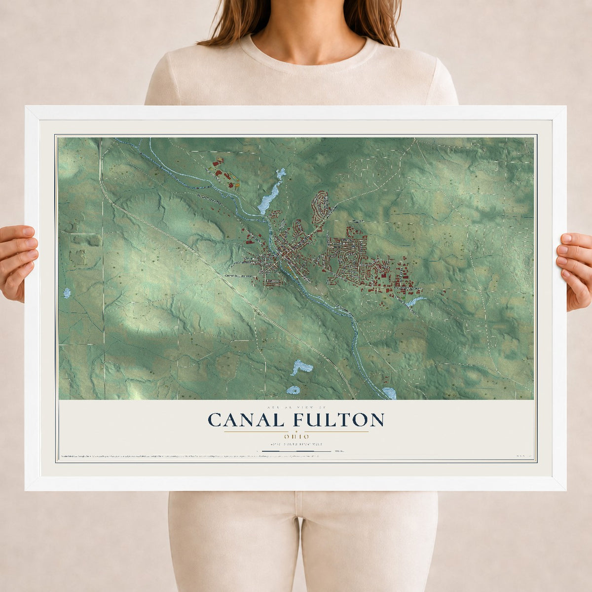 Map of Canal Fulton, Ohio, 18 x 24 inch print in a white wood frame