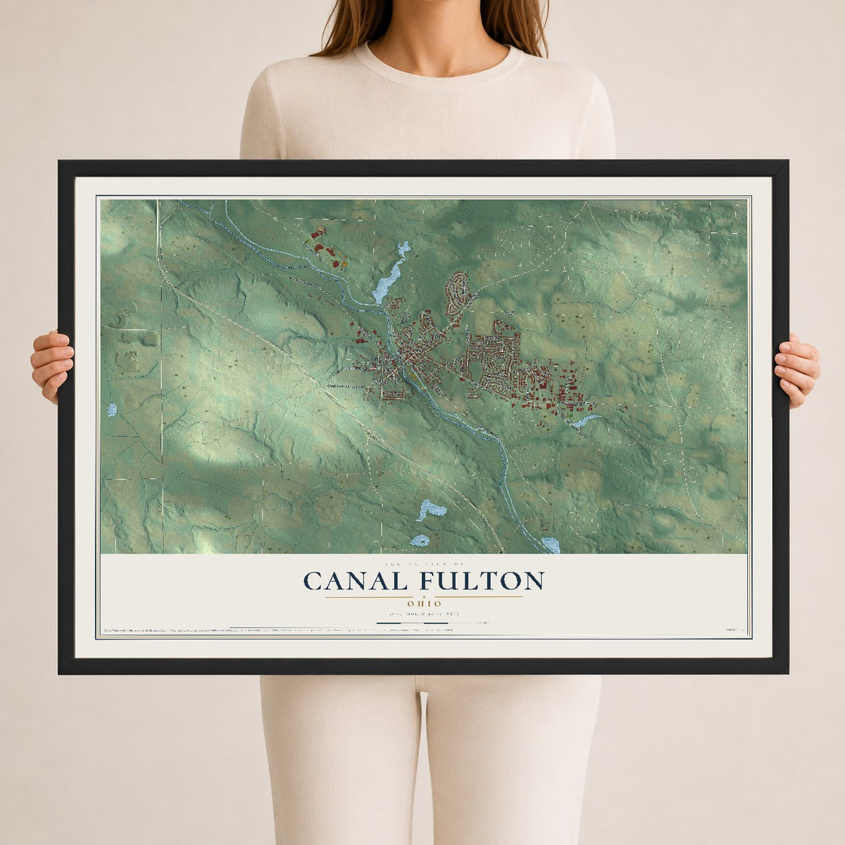 Map of Canal Fulton, Ohio, 24 x 36 inch print in a black wood frame