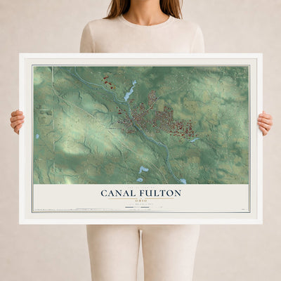 Map of Canal Fulton, Ohio, 24 x 36 inch print in a white wood frame