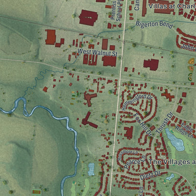 Second close-up of the map of Canal Winchester, Ohio print showing more streets and buildings