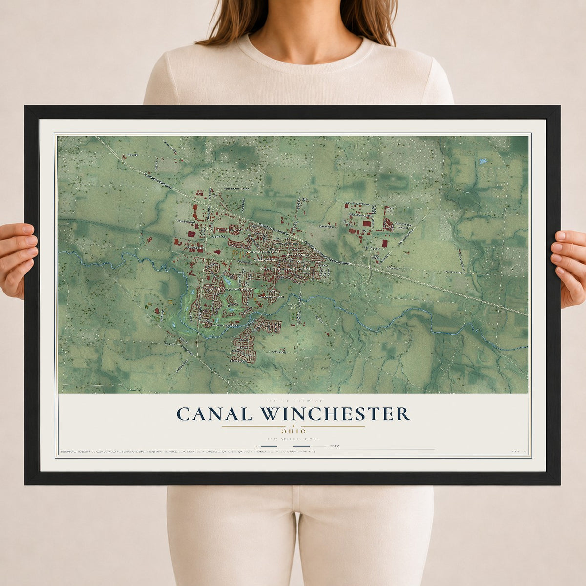 Map of Canal Winchester, Ohio, 18 x 24 inch print in a black wood frame