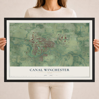 Map of Canal Winchester, Ohio, 18 x 24 inch print in a black wood frame