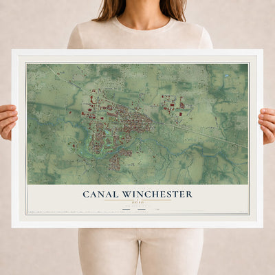 Map of Canal Winchester, Ohio, 18 x 24 inch print in a white wood frame