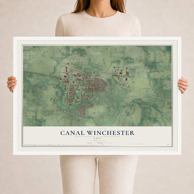 Map of Canal Winchester, Ohio, 24 x 36 inch print in a white wood frame