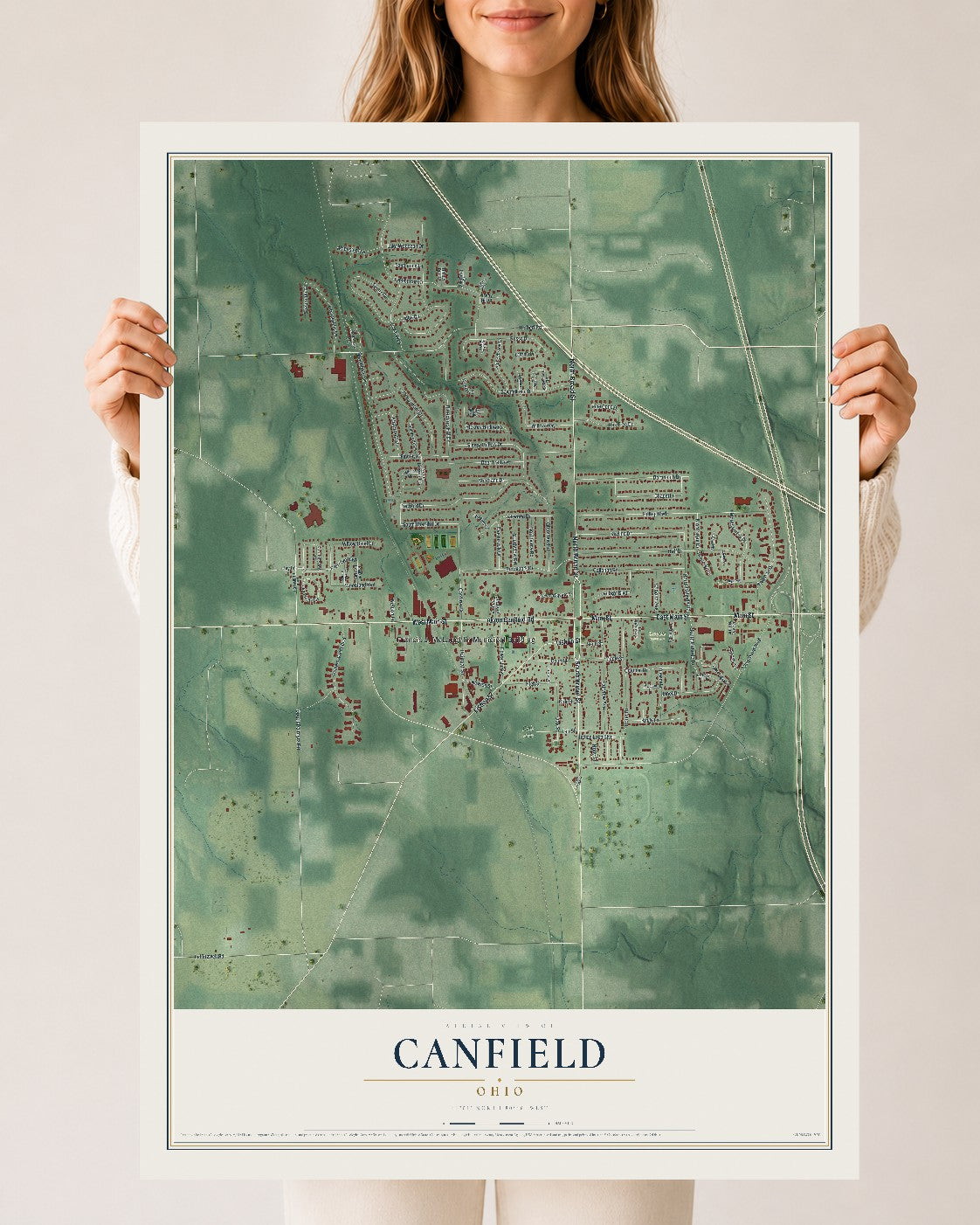 Map of Canfield, Ohio, 24 x 36 inch unframed archival matte print